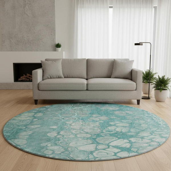 HomeRoots 8' X 10' Aqua Gray & Silver Abstract Washable Area Rug - Durable, UV-Protected, Modern Design! 708830
