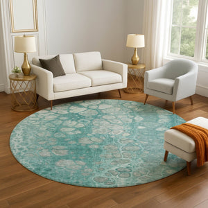 HomeRoots 8' X 10' Aqua Gray & Silver Abstract Washable Area Rug - Durable, UV-Protected, Modern Design! 708830