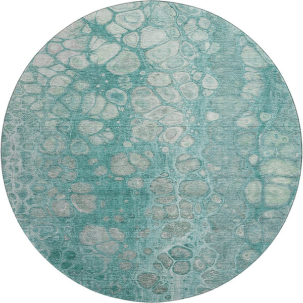 HomeRoots 8' X 10' Aqua Gray & Silver Abstract Washable Area Rug - Durable, UV-Protected, Modern Design! 708830