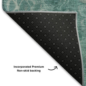 HomeRoots 8' X 10' Aqua Gray & Silver Abstract Washable Area Rug - Durable, UV-Protected, Modern Design! 708830