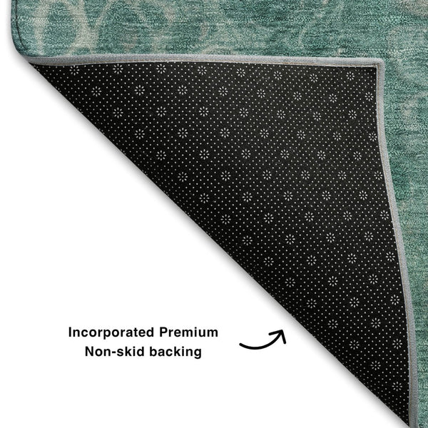 HomeRoots 8' X 10' Aqua Gray & Silver Abstract Washable Area Rug - Durable, UV-Protected, Modern Design! 708830