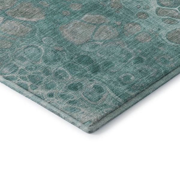 HomeRoots 8' X 10' Aqua Gray & Silver Abstract Washable Area Rug - Durable, UV-Protected, Modern Design! 708830