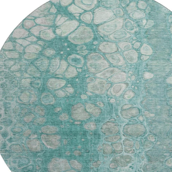HomeRoots 8' X 10' Aqua Gray & Silver Abstract Washable Area Rug - Durable, UV-Protected, Modern Design! 708830
