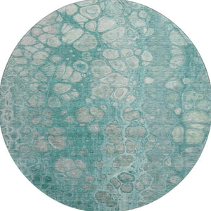 HomeRoots 8' X 10' Aqua Gray & Silver Abstract Washable Area Rug - Durable, UV-Protected, Modern Design! 708830