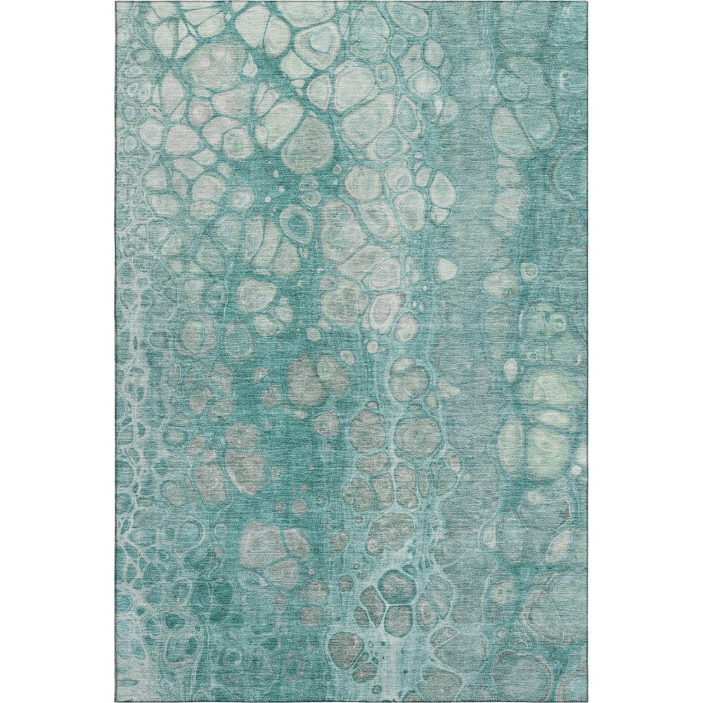 HomeRoots 9' X 12' Aqua Gray & Silver Abstract Washable Area Rug - Durable, UV Protected, Non-Slip Design! 708831