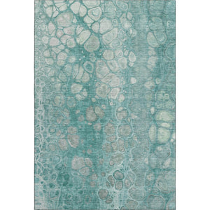 HomeRoots 9' X 12' Aqua Gray & Silver Abstract Washable Area Rug - Durable, UV Protected, Non-Slip Design! 708831