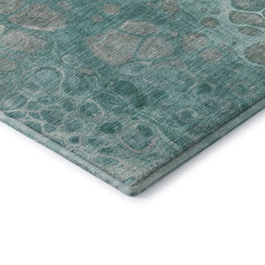 HomeRoots 9' X 12' Aqua Gray & Silver Abstract Washable Area Rug - Durable, UV Protected, Non-Slip Design! 708831