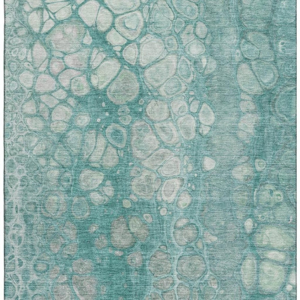 HomeRoots 9' X 12' Aqua Gray & Silver Abstract Washable Area Rug - Durable, UV Protected, Non-Slip Design! 708831
