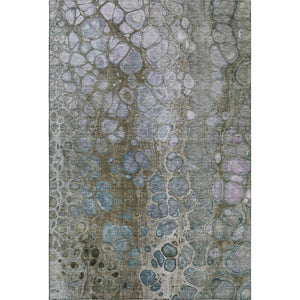 HomeRoots 8' Washable Round Rug in Brown, Blue & Gray - UV-Protected, Durable, Modern Accent for Any Space 708835