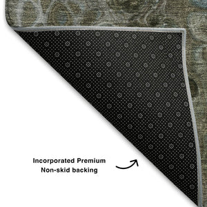 HomeRoots 8' Washable Round Rug in Brown, Blue & Gray - UV-Protected, Durable, Modern Accent for Any Space 708835