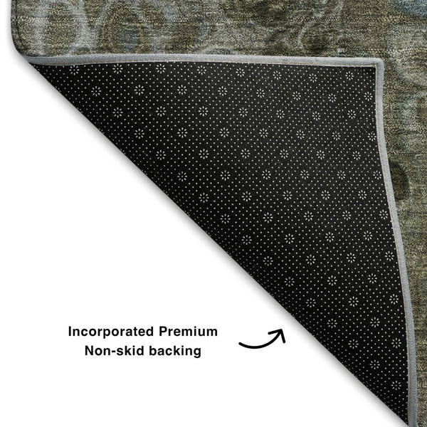 HomeRoots 8' Washable Round Rug in Brown, Blue & Gray - UV-Protected, Durable, Modern Accent for Any Space 708835