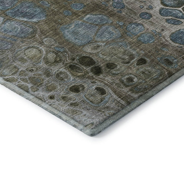 HomeRoots 8' Washable Round Rug in Brown, Blue & Gray - UV-Protected, Durable, Modern Accent for Any Space 708835