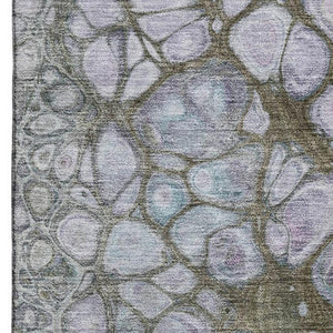 HomeRoots 8' Washable Round Rug in Brown, Blue & Gray - UV-Protected, Durable, Modern Accent for Any Space 708835