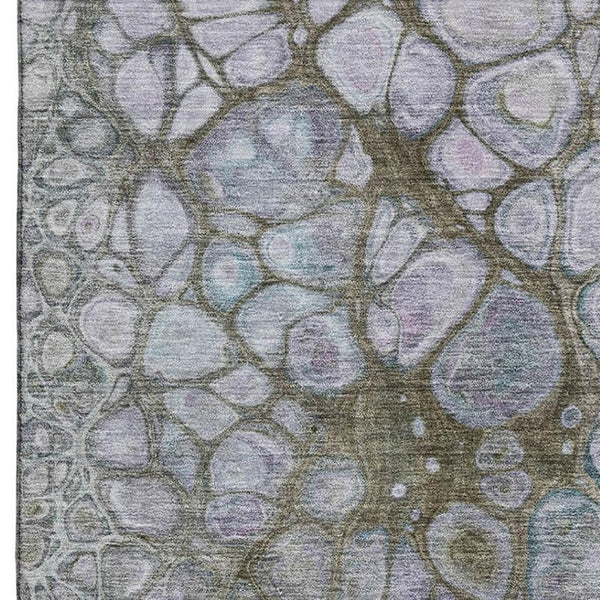 HomeRoots 8' Washable Round Rug in Brown, Blue & Gray - UV-Protected, Durable, Modern Accent for Any Space 708835