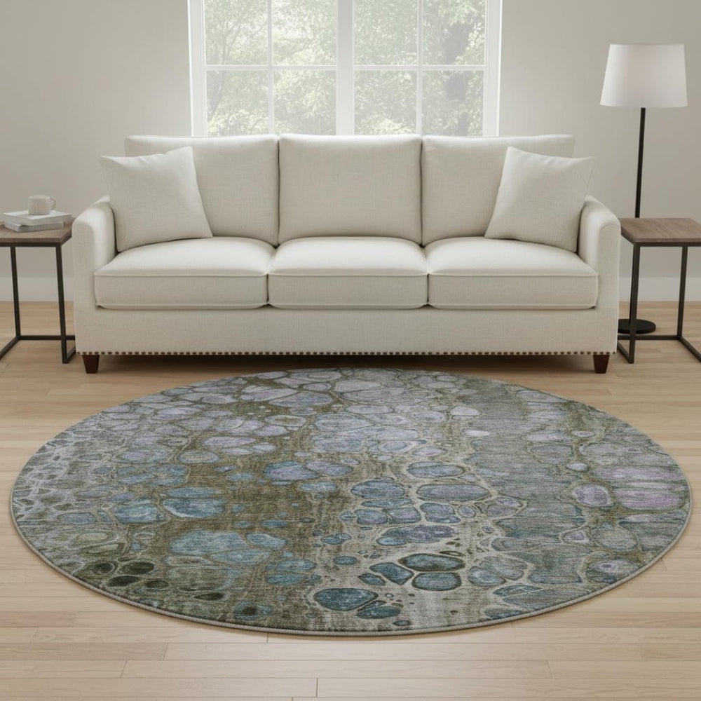 HomeRoots 8' X 10' Washable Abstract Area Rug in Brown, Blue & Gray – UV-Protected, Stain Resistant & Stylish 708836