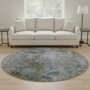 HomeRoots 8' X 10' Washable Abstract Area Rug in Brown, Blue & Gray – UV-Protected, Stain Resistant & Stylish 708836