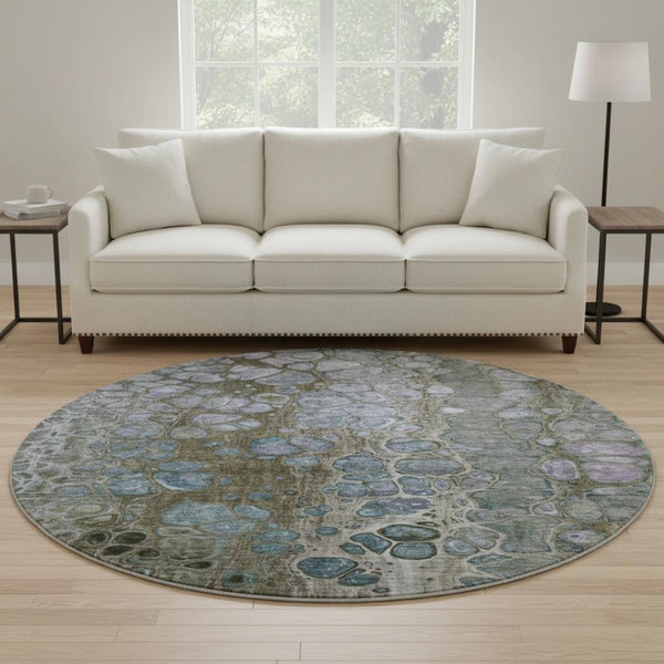 HomeRoots 8' X 10' Washable Abstract Area Rug in Brown, Blue & Gray – UV-Protected, Stain Resistant & Stylish 708836
