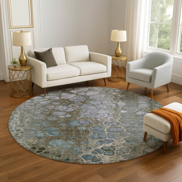 HomeRoots 8' X 10' Washable Abstract Area Rug in Brown, Blue & Gray – UV-Protected, Stain Resistant & Stylish 708836