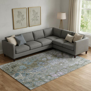 HomeRoots 10' X 14' Abstract Area Rug in Brown, Blue & Gray - Washable, UV-Protected & Stain Resistant Design 708838