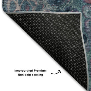 HomeRoots 5' X 8' Teal Plum Beige Abstract Area Rug - Washable, UV Protected, Stylish & Durable for Any Room 708840