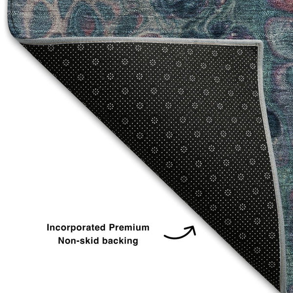 HomeRoots 5' X 8' Teal Plum Beige Abstract Area Rug - Washable, UV Protected, Stylish & Durable for Any Room 708840
