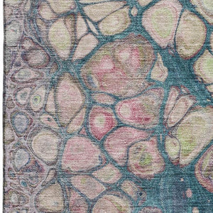 HomeRoots 8' Teal Plum Beige Abstract Washable Round Rug - UV Protected, Stain Resistant, Ideal for Any Space 708841