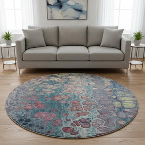HomeRoots 8' X 10' Teal Plum Beige Abstract Washable Area Rug - Pet-Friendly, UV Resistant, Modern Décor Essential 708842