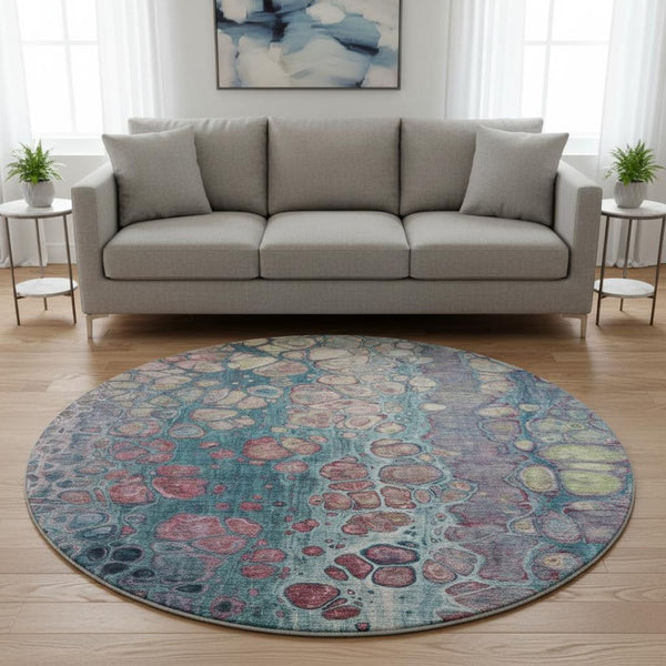 HomeRoots 8' X 10' Teal Plum Beige Abstract Washable Area Rug - Pet-Friendly, UV Resistant, Modern Décor Essential 708842