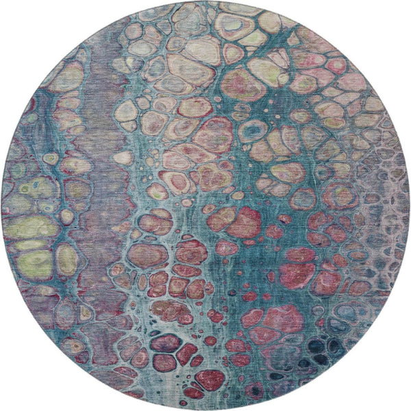 HomeRoots 8' X 10' Teal Plum Beige Abstract Washable Area Rug - Pet-Friendly, UV Resistant, Modern Décor Essential 708842