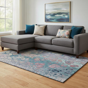 HomeRoots 9' X 12' Teal Plum Beige Abstract Washable Area Rug - Durable, Stain-Resistant, UV-Protected Beauty! 708843
