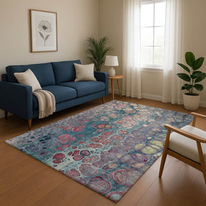 HomeRoots 10' Vibrant Teal, Plum & Beige Abstract Washable Area Rug with UV Protection for High-Traffic Spaces 708844