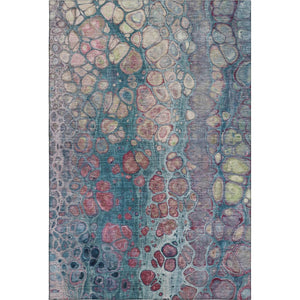 HomeRoots 10' Vibrant Teal, Plum & Beige Abstract Washable Area Rug with UV Protection for High-Traffic Spaces 708844
