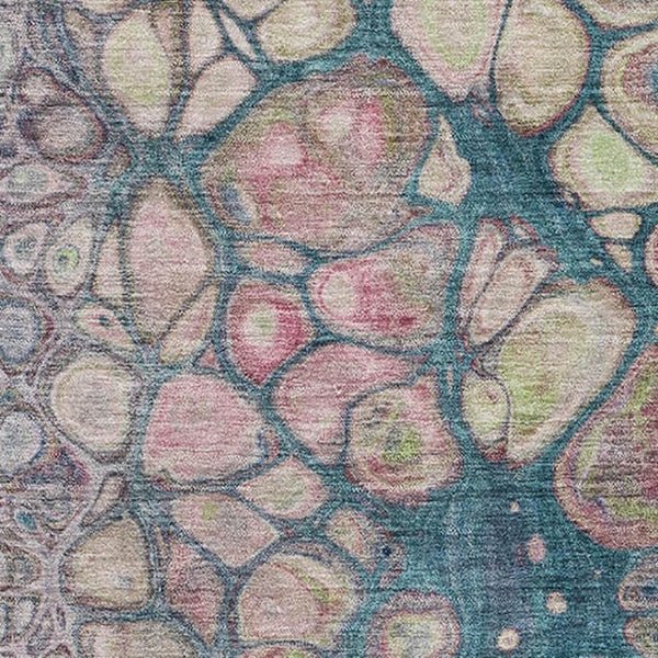 HomeRoots 10' Vibrant Teal, Plum & Beige Abstract Washable Area Rug with UV Protection for High-Traffic Spaces 708844