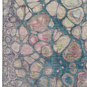 HomeRoots 10' Vibrant Teal, Plum & Beige Abstract Washable Area Rug with UV Protection for High-Traffic Spaces 708844