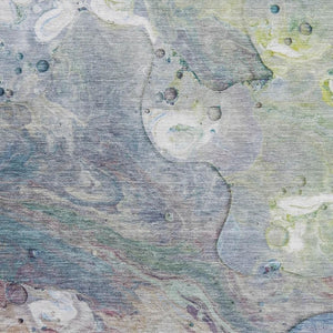 HomeRoots 5' Vibrant Blue Purple Green Abstract Washable Area Rug with UV Protection for High-Traffic Homes 708846
