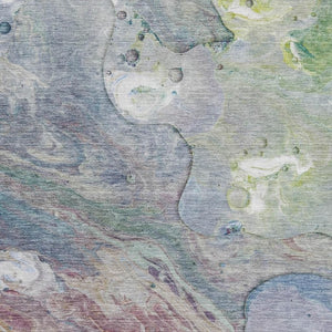 HomeRoots 8' Washable Abstract Round Rug in Blue, Purple & Green - Durable, Stain-Resistant, UV-Protected Design 708847