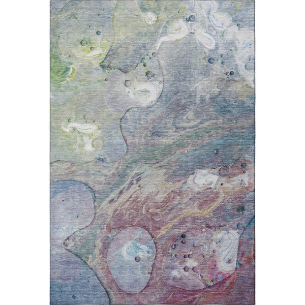 HomeRoots 8' Washable Abstract Round Rug in Blue, Purple & Green - Durable, Stain-Resistant, UV-Protected Design 708847