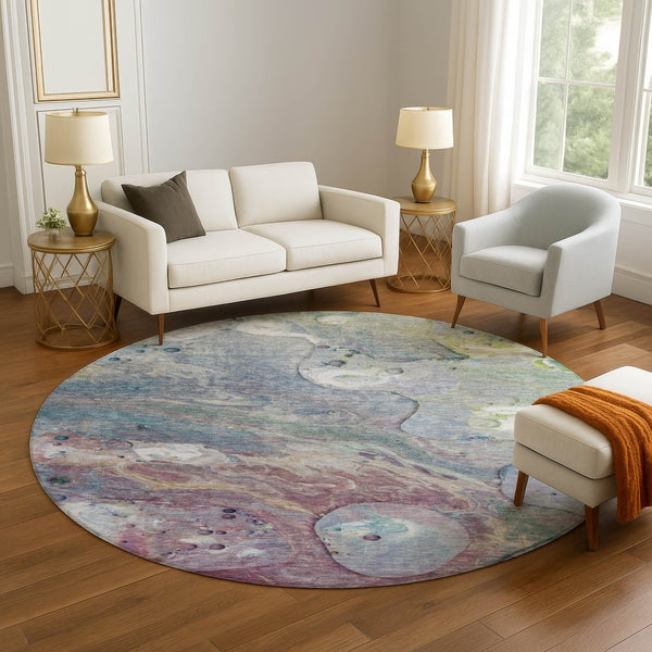 HomeRoots 8' X 10' Vibrant Blue, Purple & Green Abstract Washable Area Rug - UV Protected & Family-Friendly! 708848