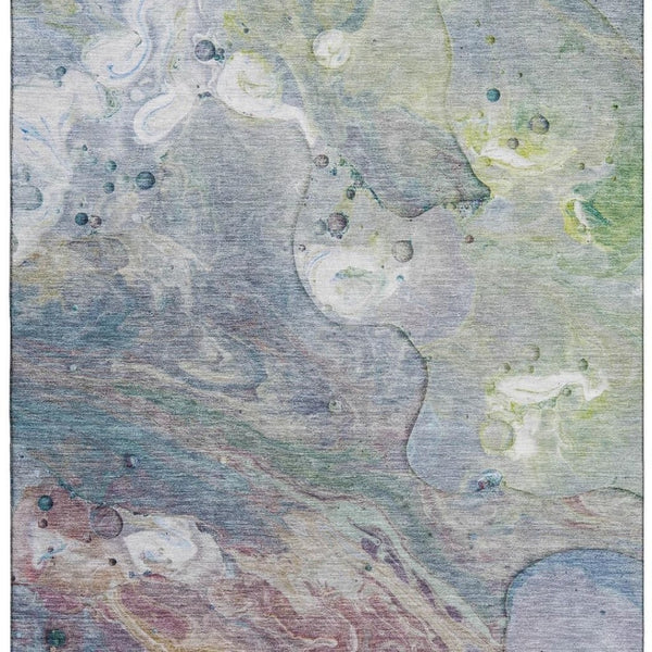 HomeRoots 9' X 12' Washable Abstract Area Rug in Blue, Purple & Green - UV Protected, Stain-Resistant Design 708849