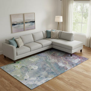 HomeRoots 10' X 14' Vibrant Blue Purple Green Abstract Area Rug - Washable, UV Protected, Stain Resistant 708850