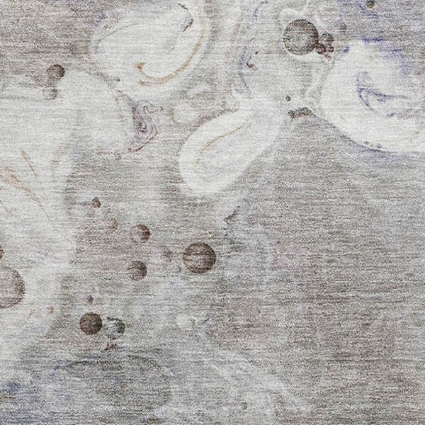 HomeRoots 8' Stylish Khaki Beige & Purple Abstract Round Rug - Washable, UV-Protected, Perfect for Kids & Pets 708853
