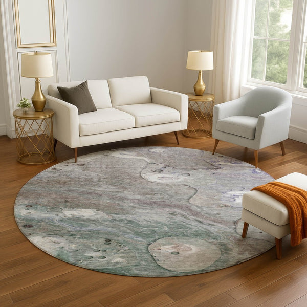 HomeRoots 8' X 10' Abstract Khaki Beige & Purple Washable Area Rug - Stain Resistant, UV Protected, Soft & Durable 708854