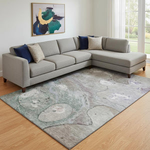 HomeRoots 9' X 12' Khaki Beige & Purple Abstract Washable Area Rug - UV Protected, Stain Resistant, Non-Slip 708855