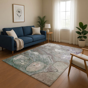 HomeRoots 9' X 12' Khaki Beige & Purple Abstract Washable Area Rug - UV Protected, Stain Resistant, Non-Slip 708855
