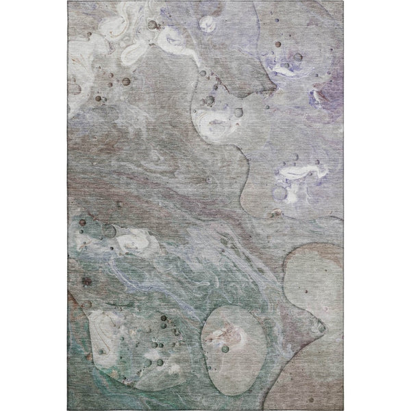 HomeRoots 9' X 12' Khaki Beige & Purple Abstract Washable Area Rug - UV Protected, Stain Resistant, Non-Slip 708855