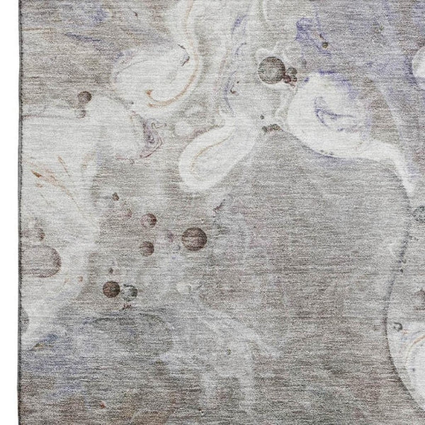 HomeRoots 9' X 12' Khaki Beige & Purple Abstract Washable Area Rug - UV Protected, Stain Resistant, Non-Slip 708855