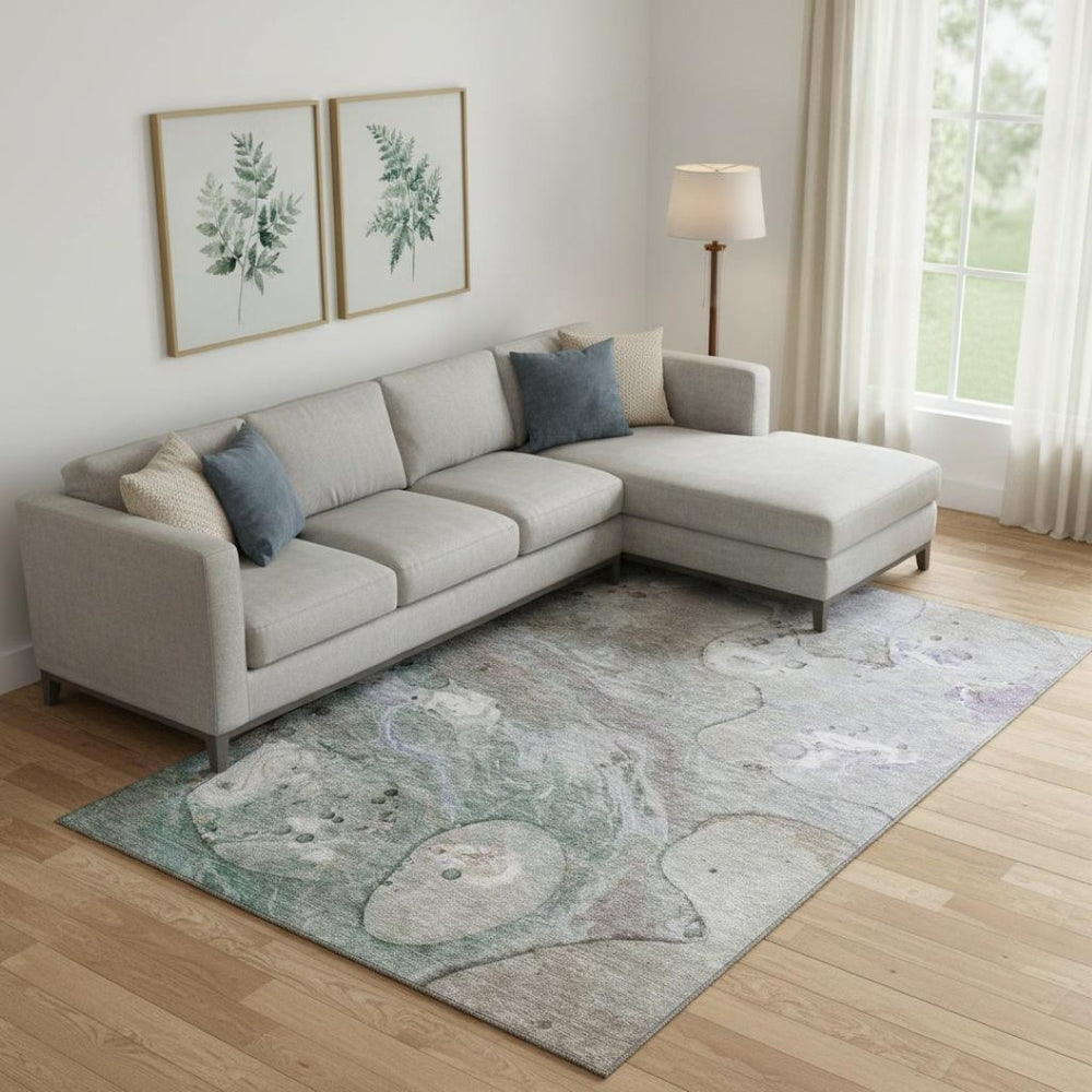 HomeRoots 10' Modern Khaki Beige & Purple Abstract Area Rug - Washable, UV Protected, Stain-Resistant Design! 708856