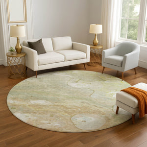HomeRoots 8' X 10' Washable Linen Ivory & Green Area Rug with UV Protection - Durable, Modern Design for Homes 708860