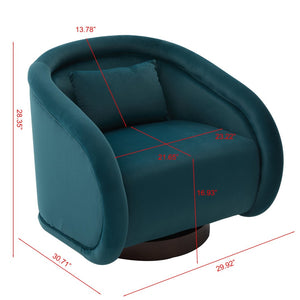 English Elm Swivel Barrel Chair Pumpkin Sculptural Velvet Upholstered with Walnut Wood Round Base Teal W3244P427742