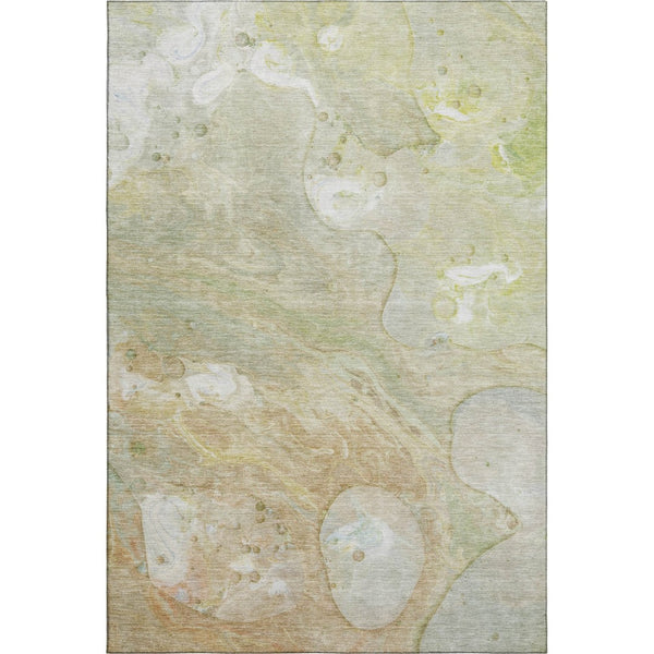 HomeRoots 9' X 12' Linen Ivory & Green Abstract Area Rug - Washable, UV Resistant, Modern Design for Homes 708861